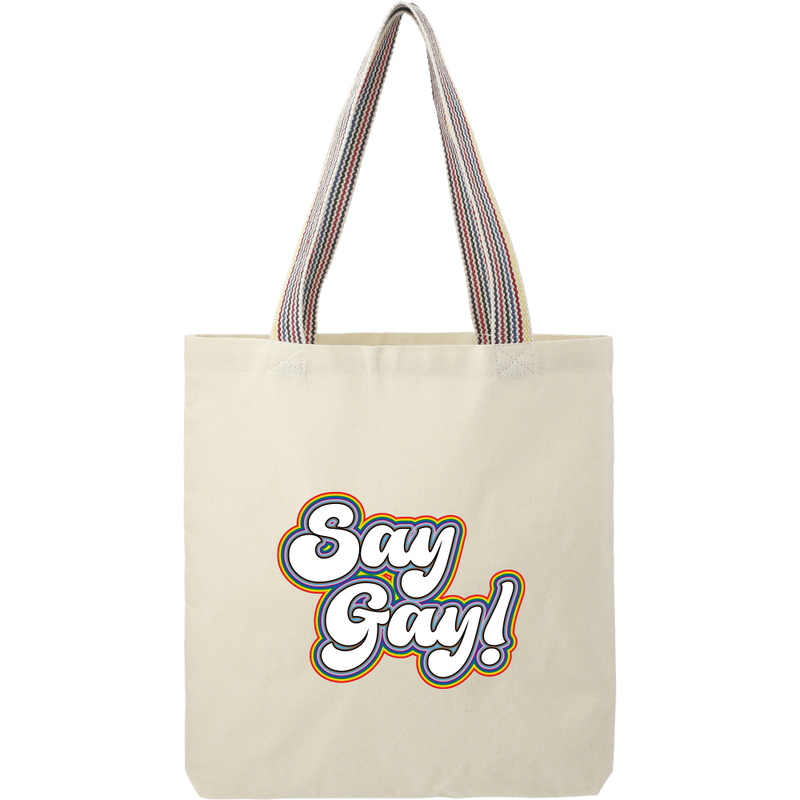Say Gay! Rainbow Handle Cotton Tote | pride tote bag, queer tote