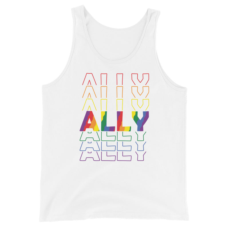 Ally Rainbow Stacked Tank Top in White