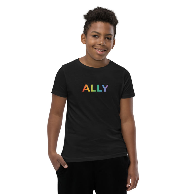 Ally Rainbow Fade Youth T-Shirt in Black